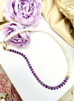 Amethyst & Freshwater Pearls Short Necklace KN043