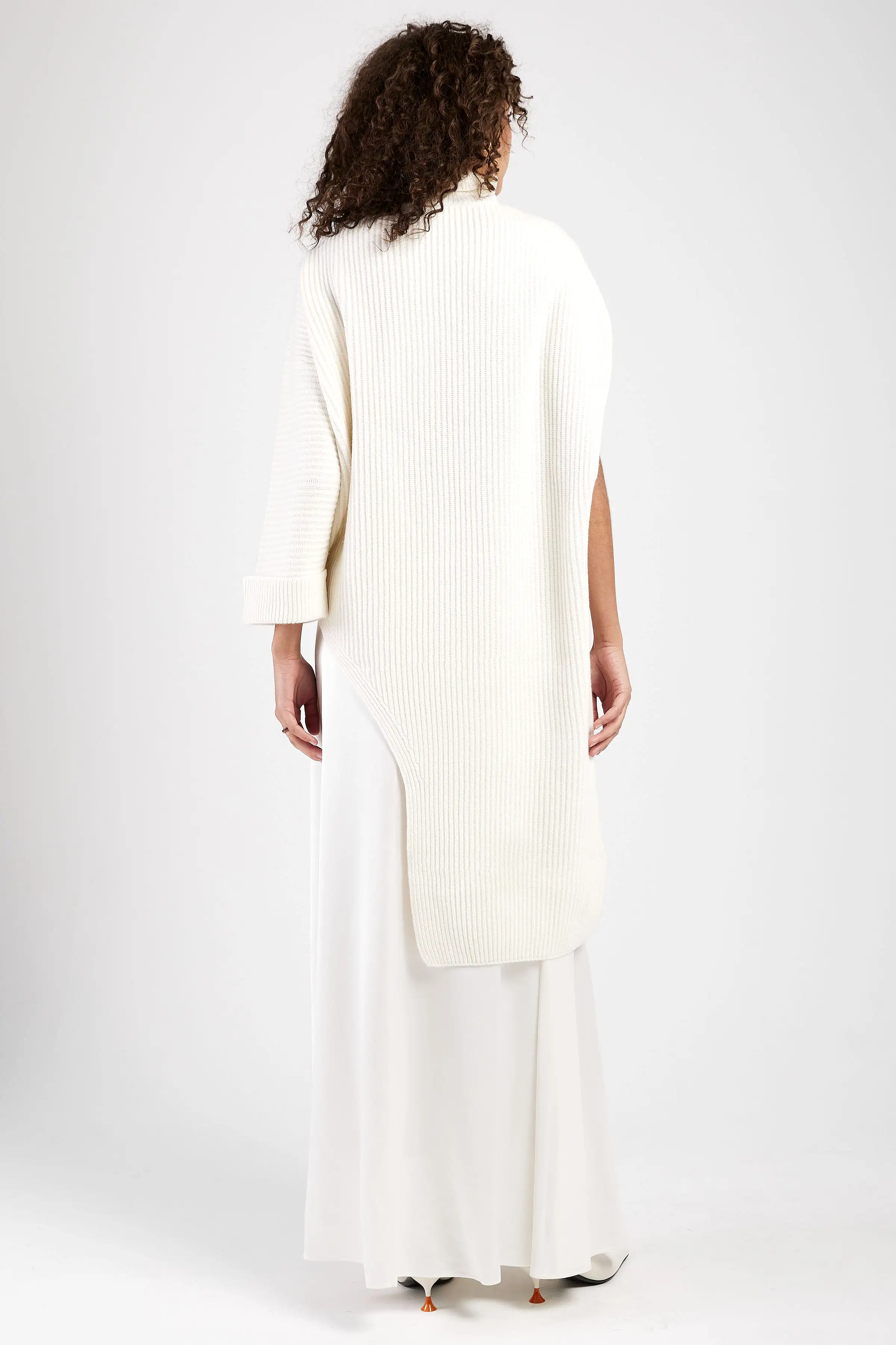 Asymmetric High Neck Cape in Raffia