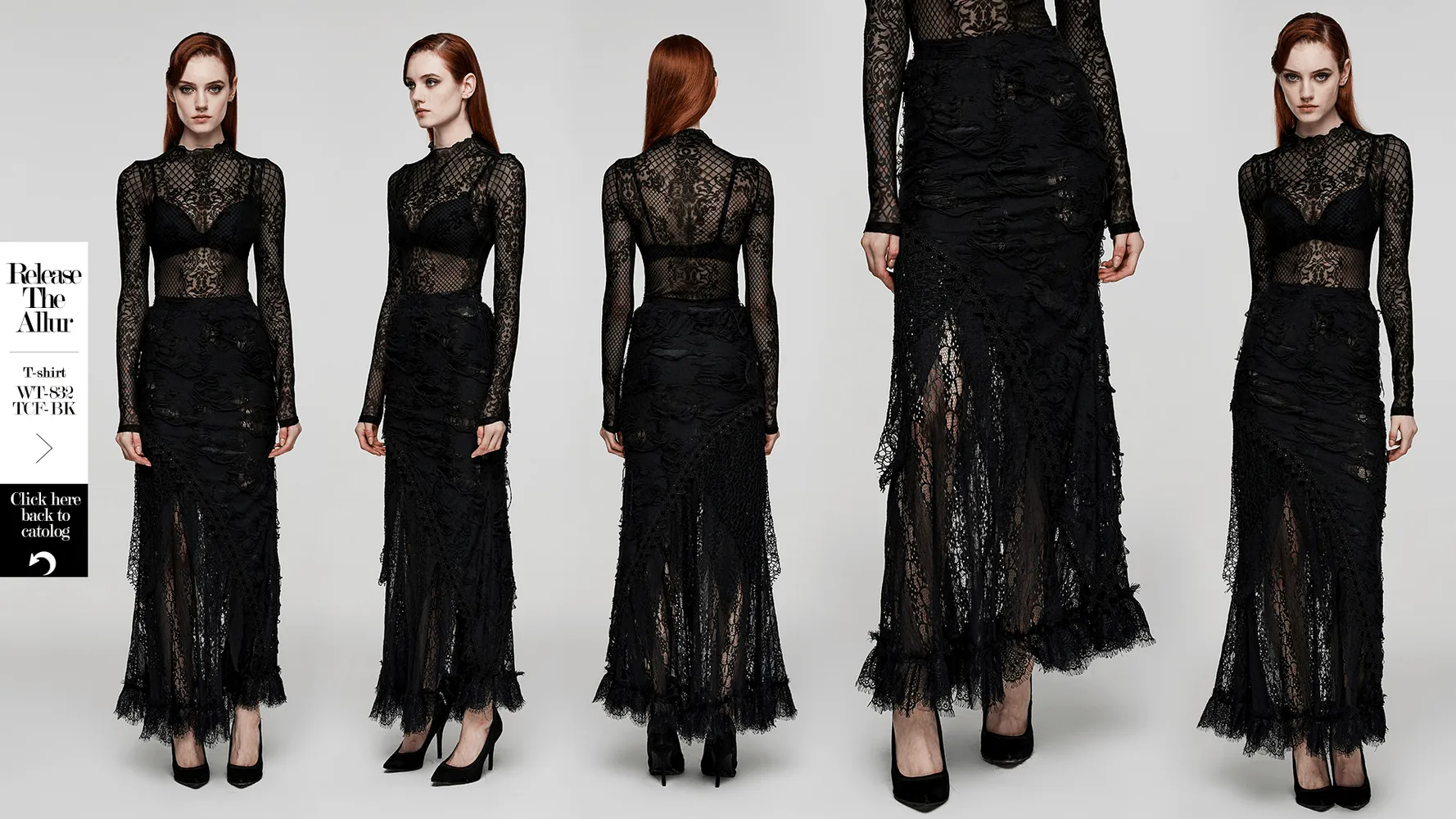 Asymmetric Ripped Mesh and Lace Long Skirt for Women