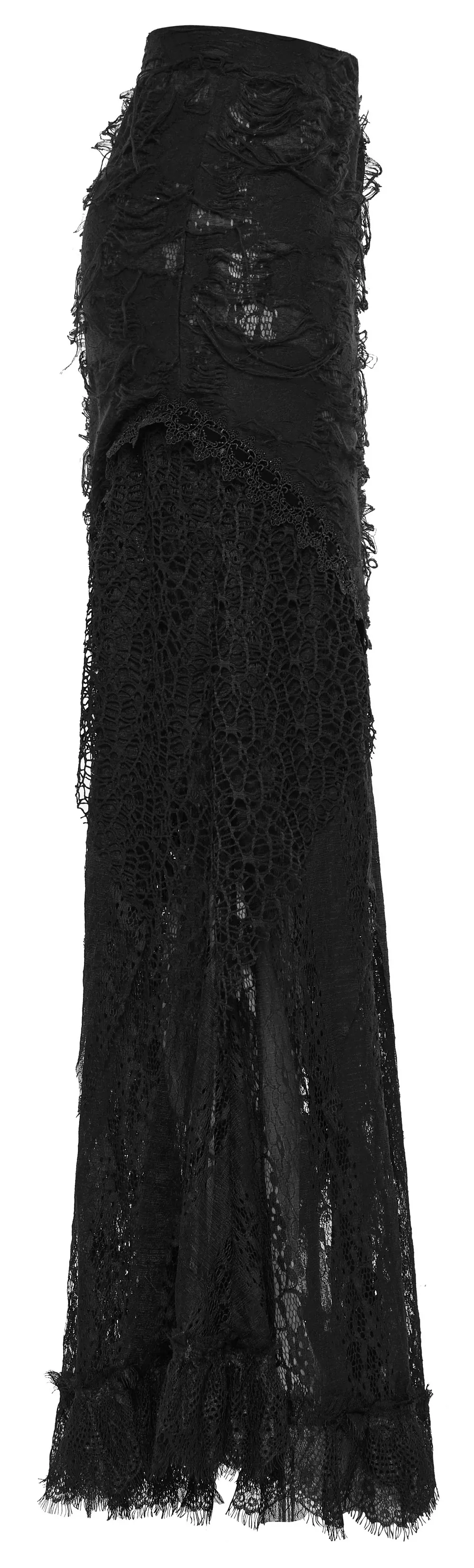 Asymmetric Ripped Mesh and Lace Long Skirt for Women