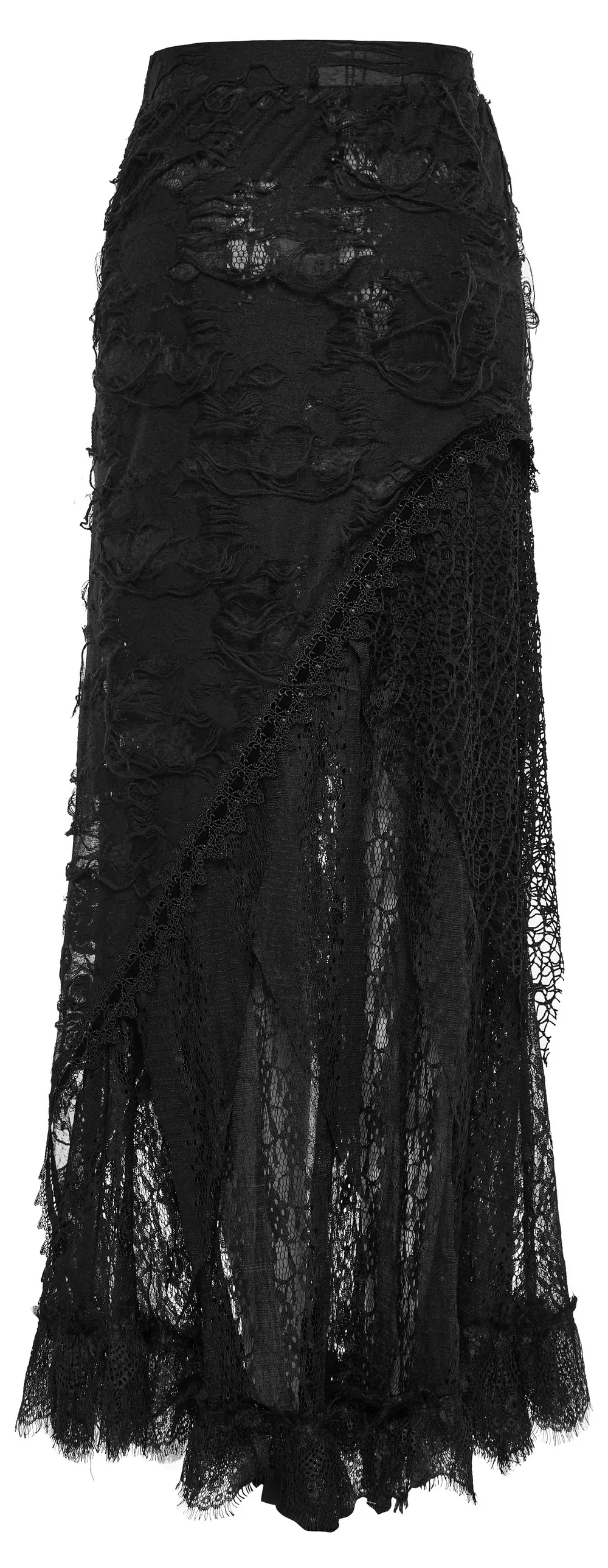 Asymmetric Ripped Mesh and Lace Long Skirt for Women