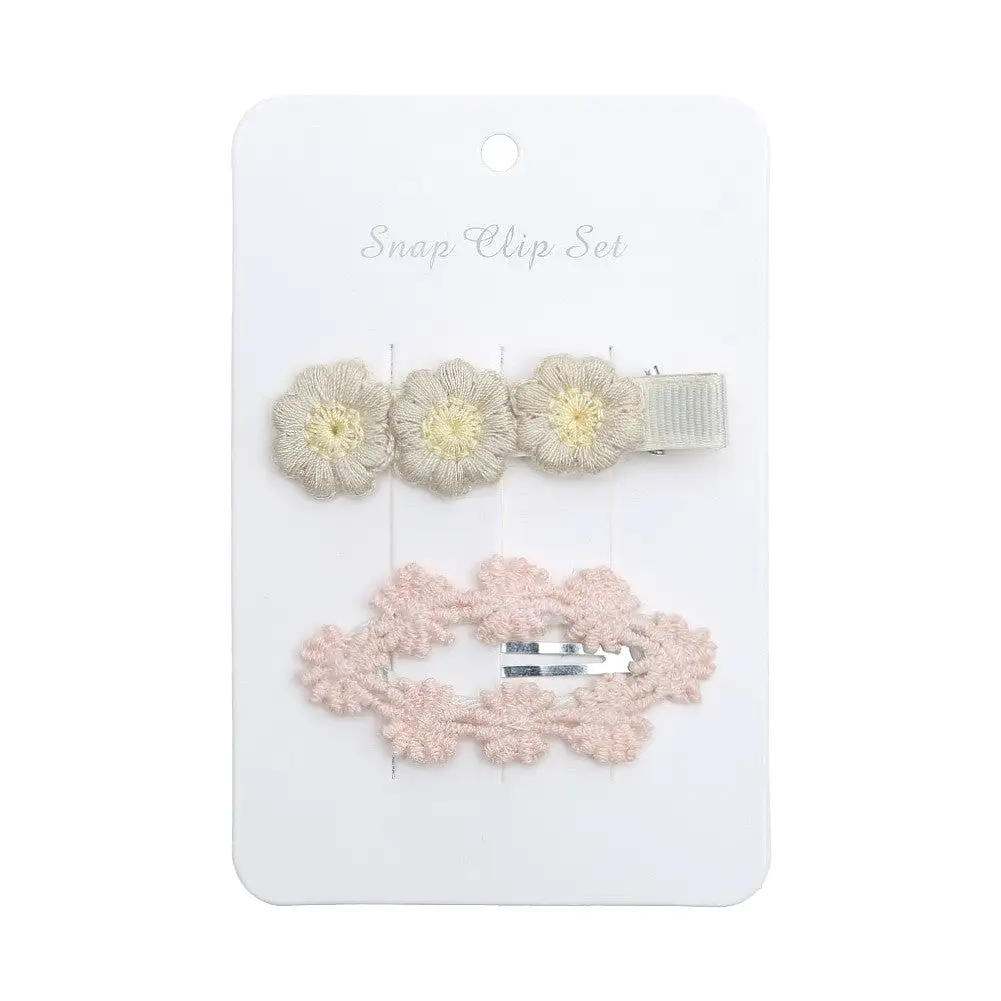 Baby Girl Floral Embroidered Snap Hair Clip Set in Ivory