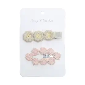 Baby Girl Floral Embroidered Snap Hair Clip Set in Ivory