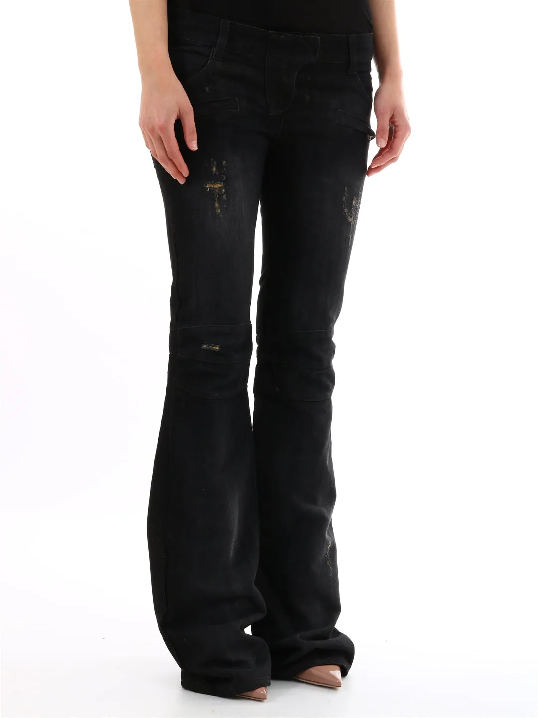 Balmain Ripped-Detail Flared Denim Jeans