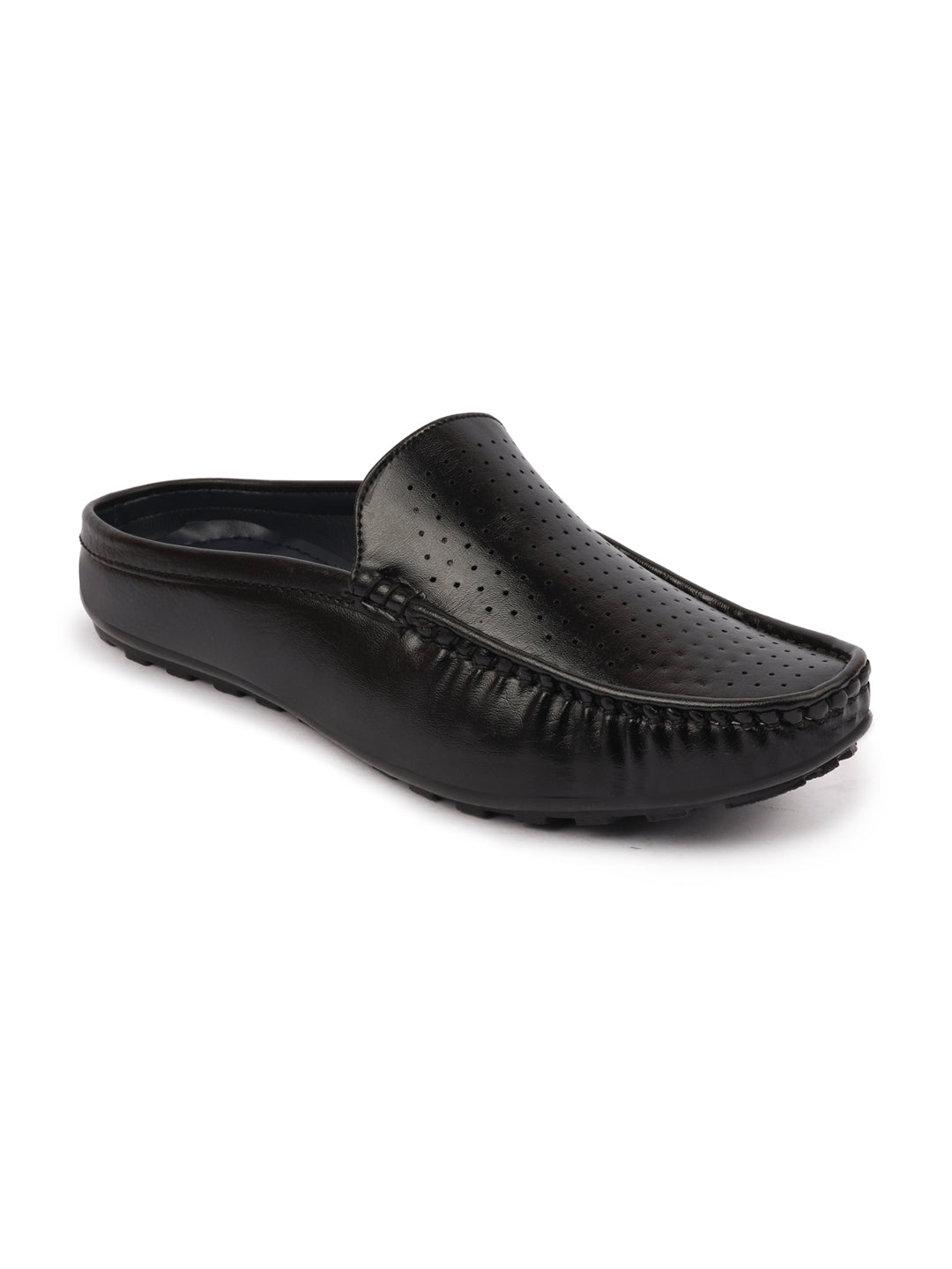 Basics Men Black Back Open Stitched Design Lightweight Ethnic Evening Wedding Slip On Mules