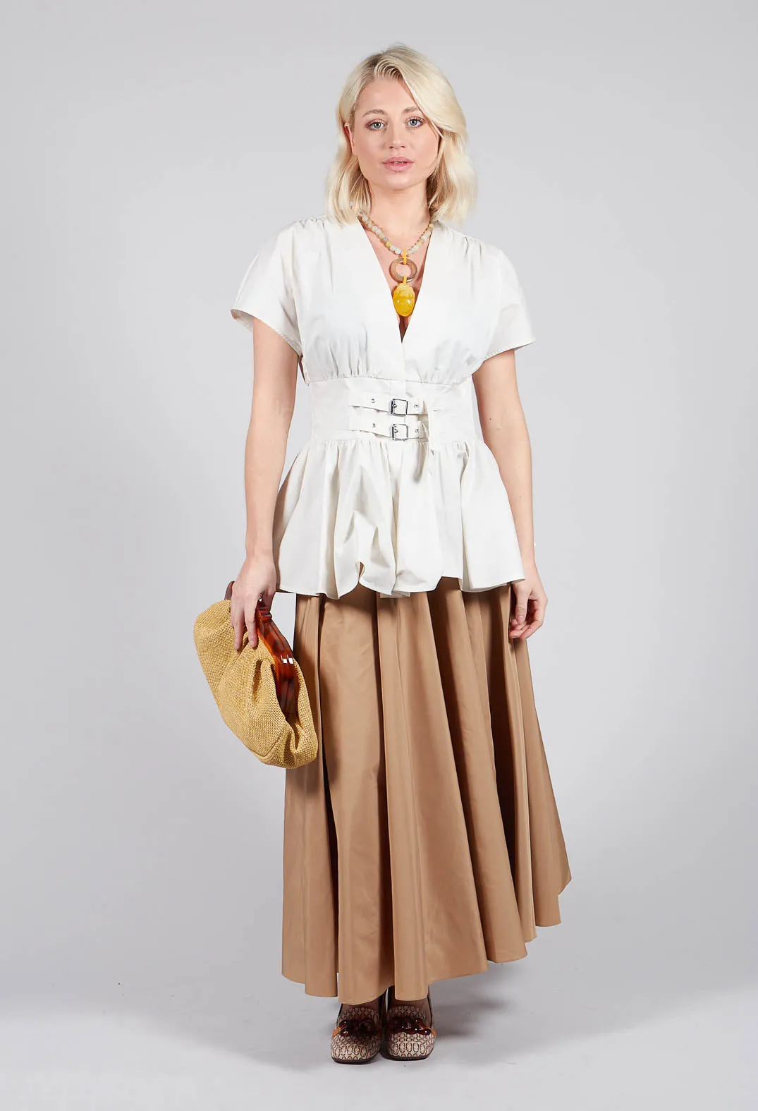 Belt Front Blouse in Cream