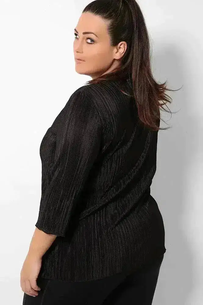 Black Pleated Front Tie Cardigan Overlay Blouse