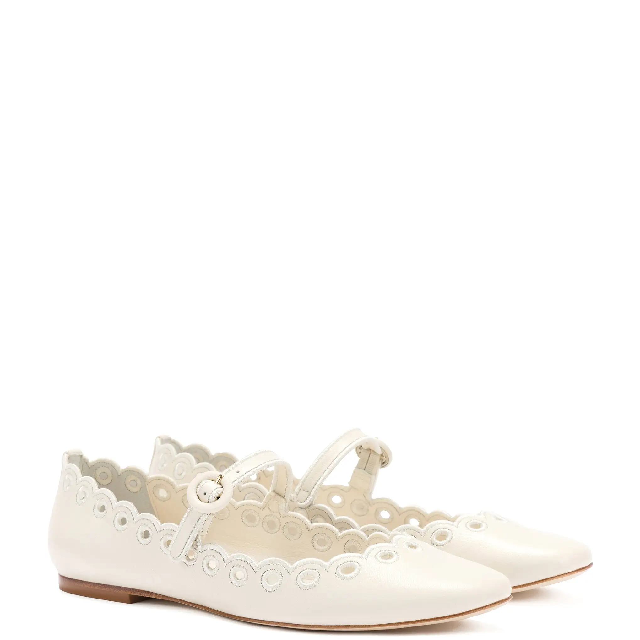 Blair Broderie Ballet Flat In Ivory Leather