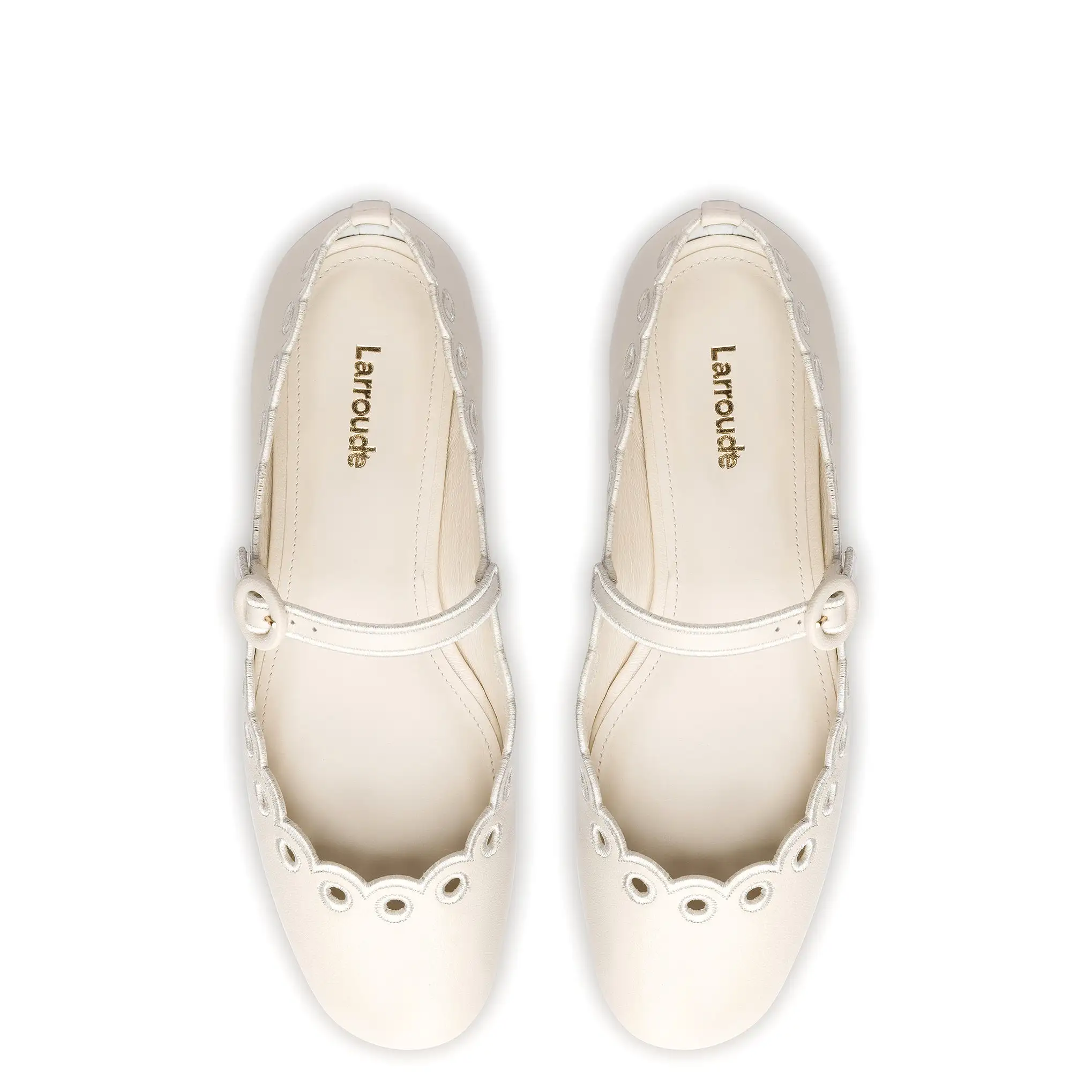 Blair Broderie Ballet Flat In Ivory Leather