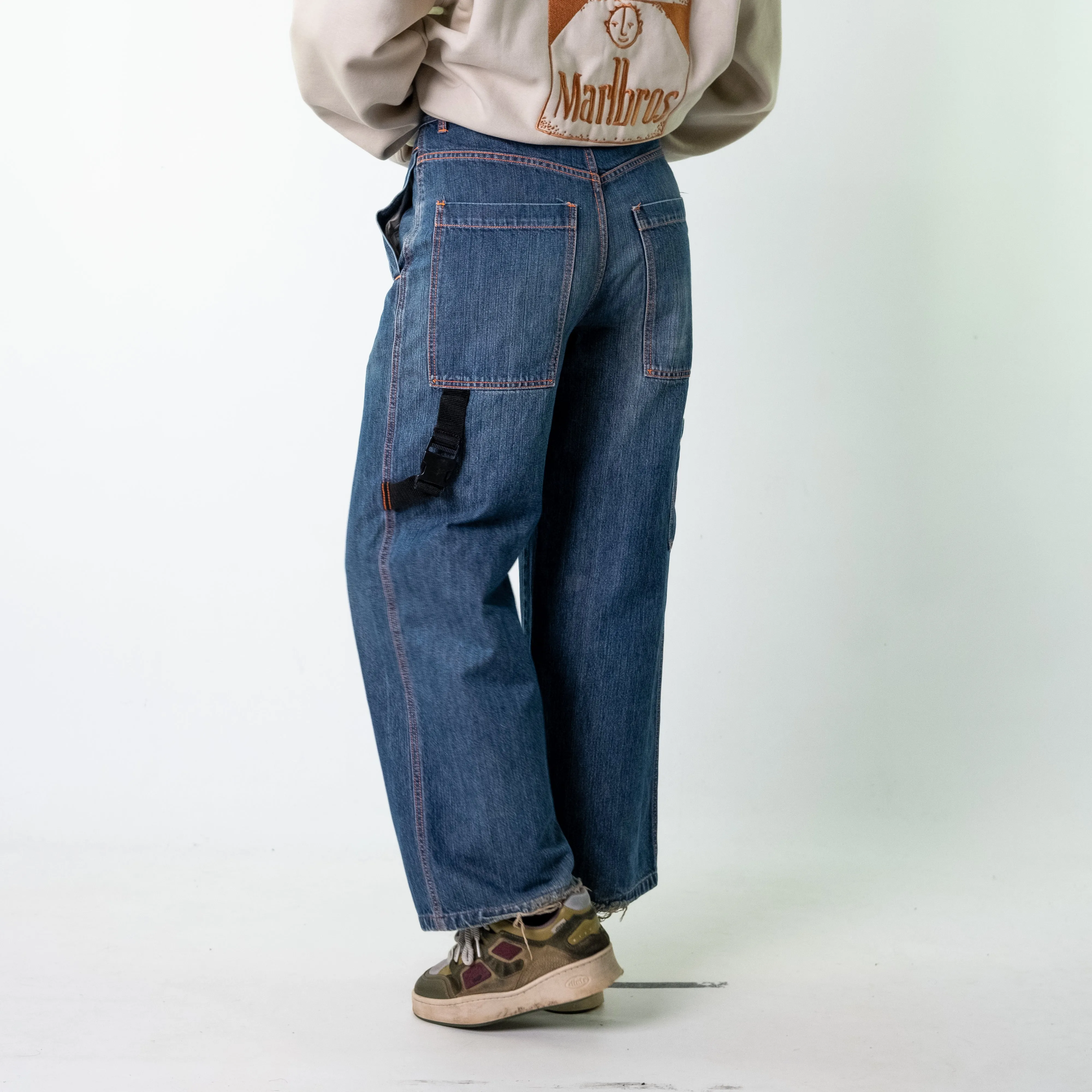 Blue Denim 90s Baggy Hip Hop  Cargo Skater Trousers Pants Jeans (28x29)