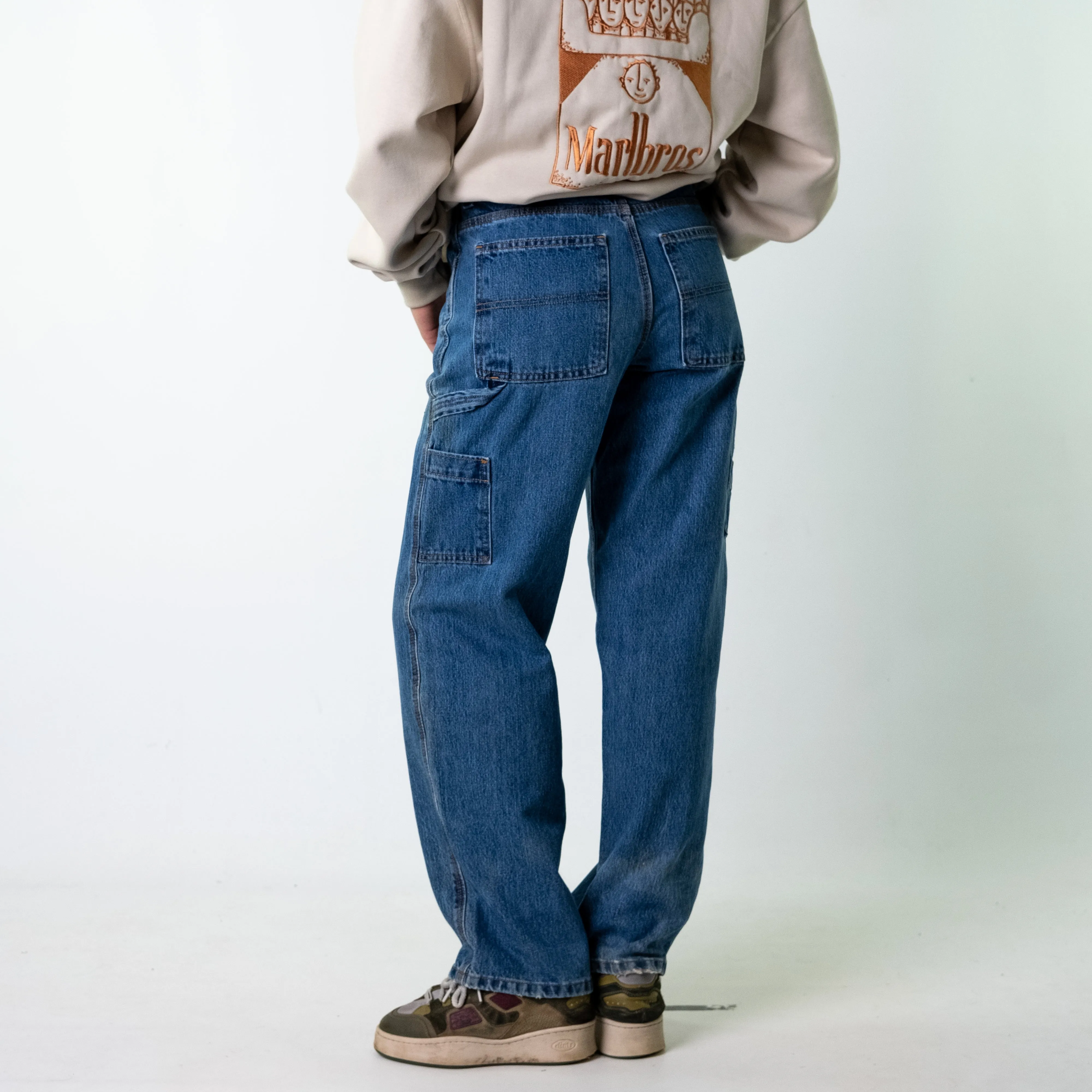 Blue Denim 90s Baggy Hip Hop  Cargo Skater Trousers Pants Jeans (30x32)