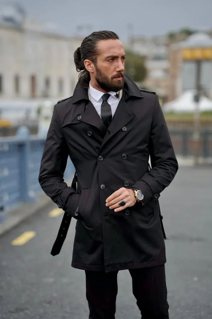 Bojoni Astoria Slim Fit Black Feather Detailed Winter Coat