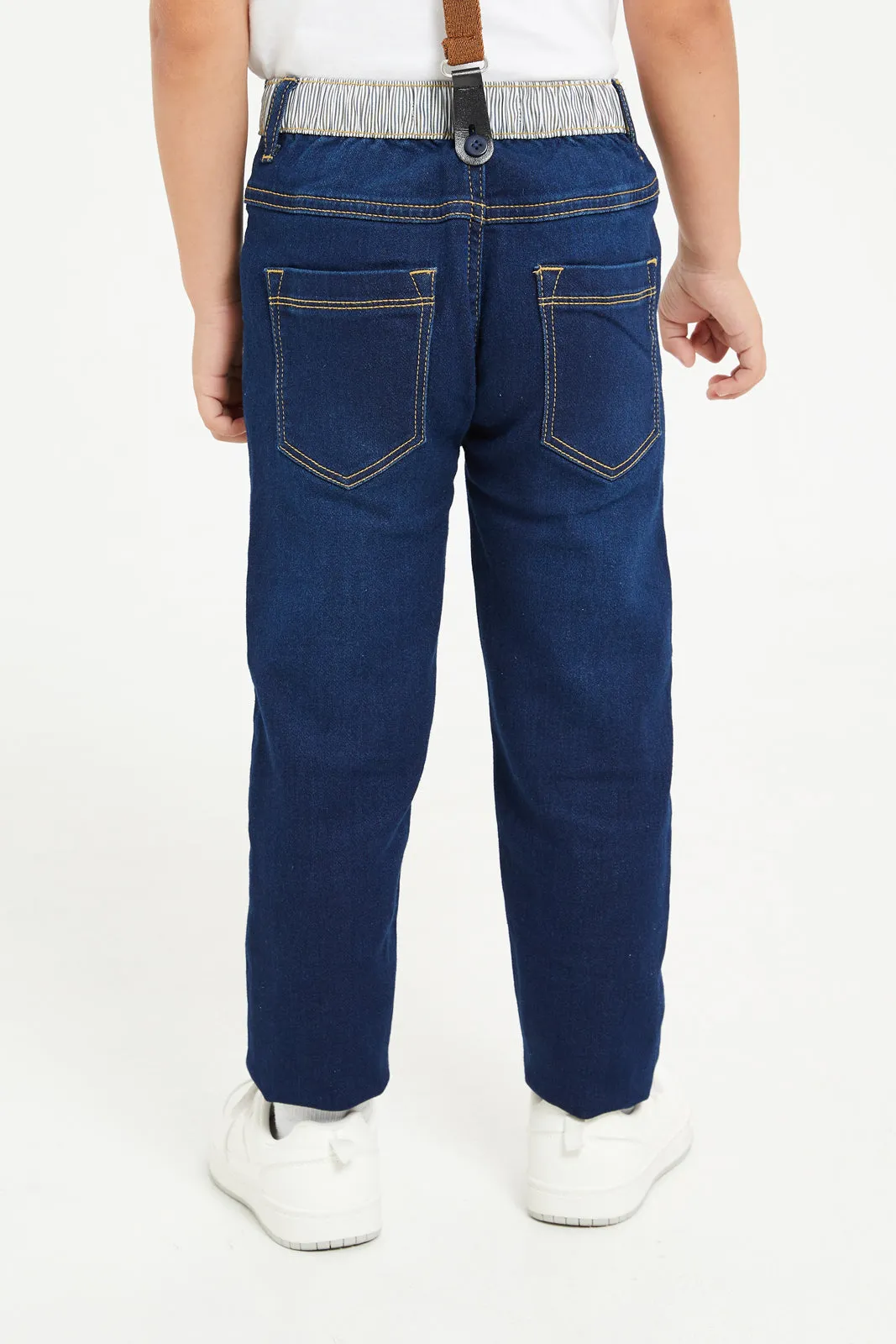 Boys Navy Suspender Pull On Jeans