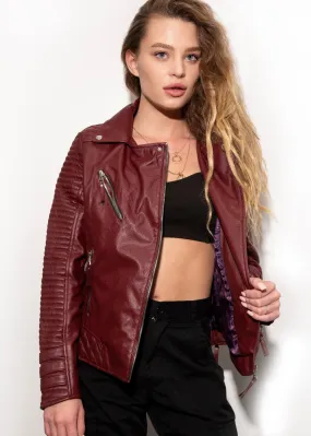 Buy Womens Quilted Leather Motorcycle Jacket Maroon | LucaJackets