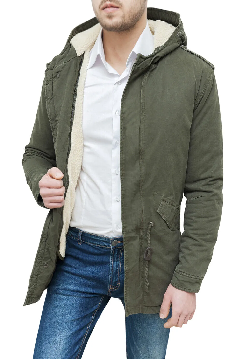 Cappotto Parka uomo invernale slim fit verde militare giacca con cappuccio