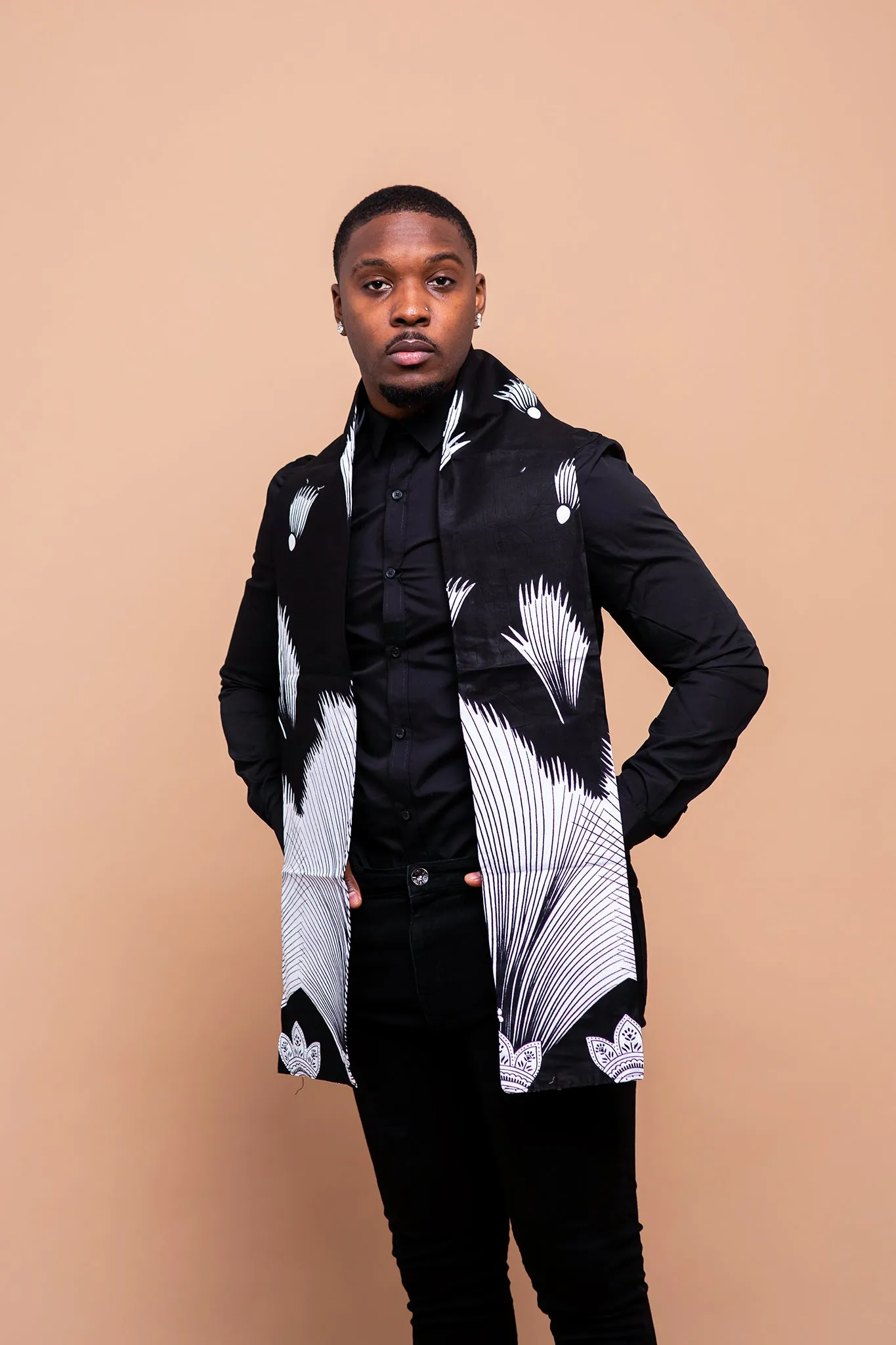 Carson Ankara Neck Scarf for Men | Black and White African Print