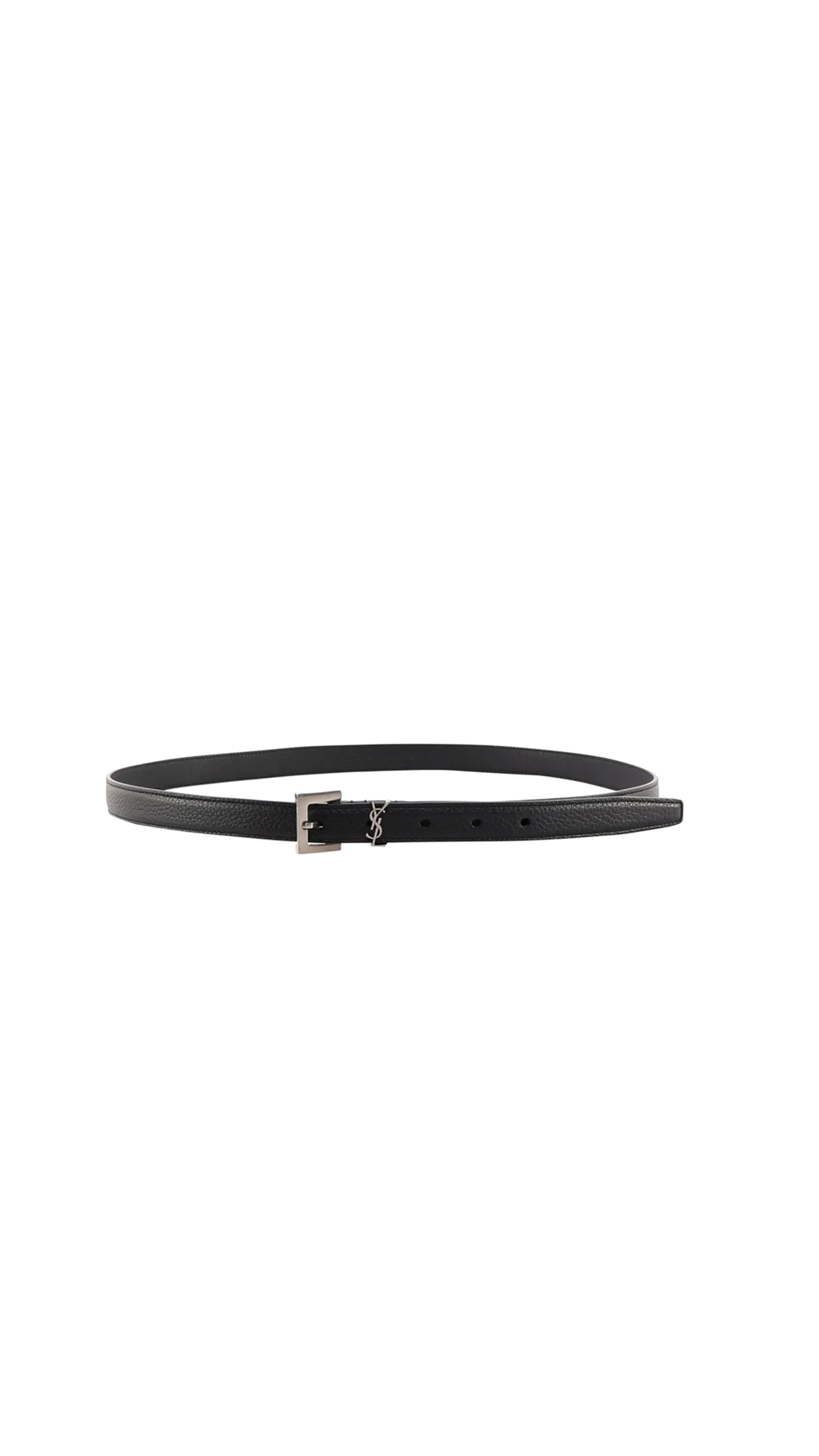 Cassandre Thin Belt With Square Buckle In Grained Leather - Black