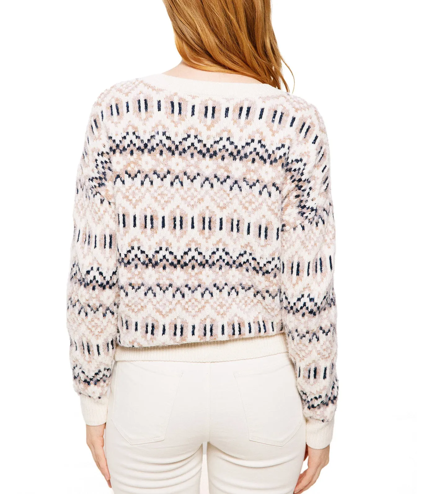 Chenille Jacquard Sweater With Borders Beige