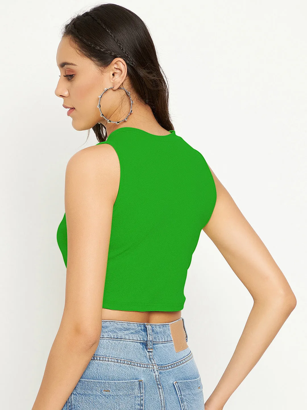 Cotton Stretchable High Neck Crop Top