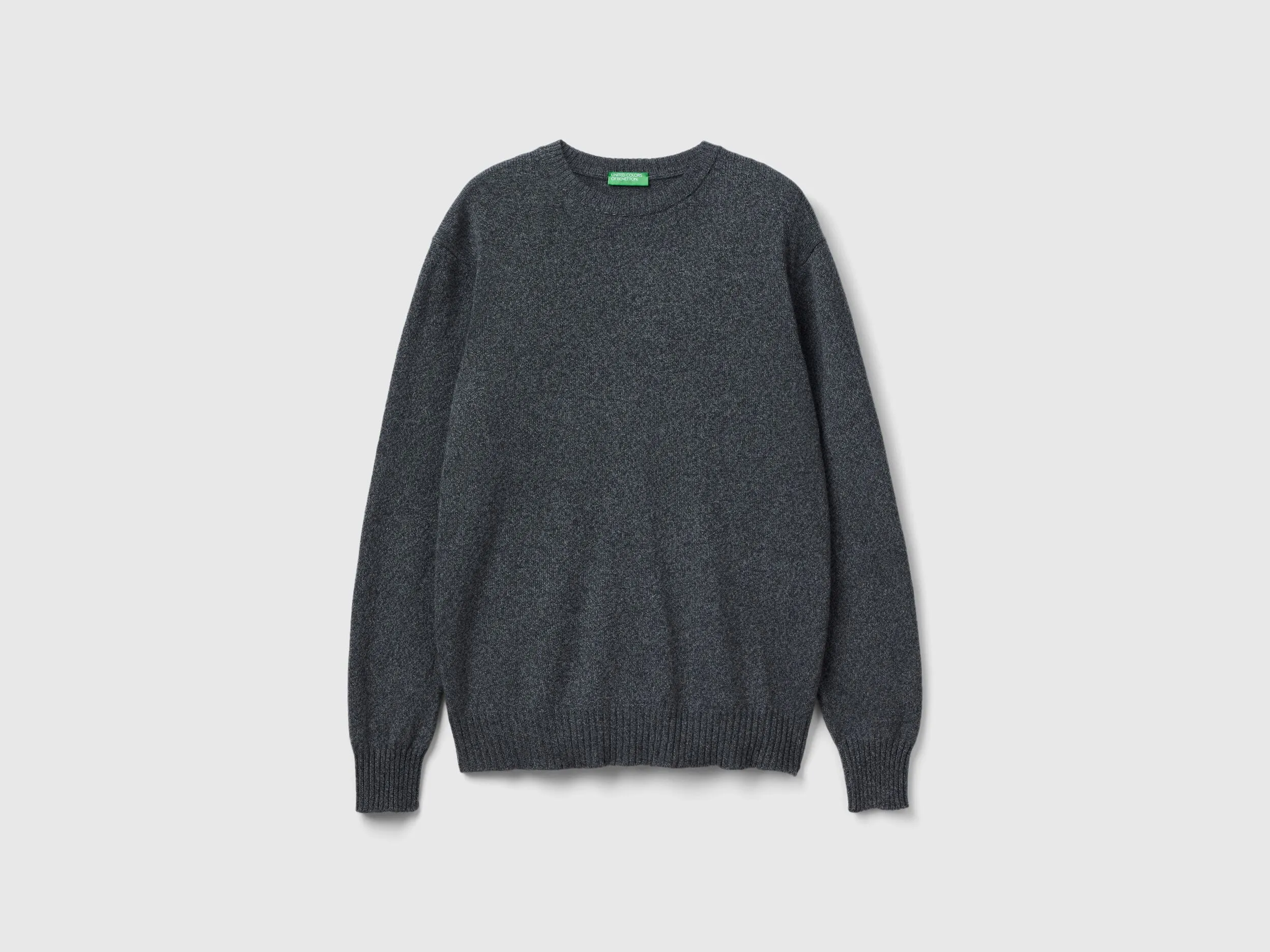 Crew neck sweater in cashmere and wool blend - Dark Gray | Benetton