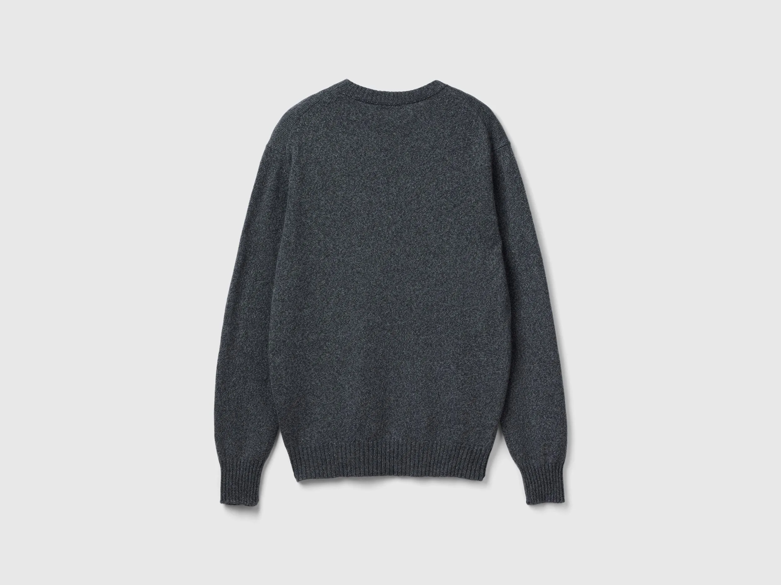 Crew neck sweater in cashmere and wool blend - Dark Gray | Benetton