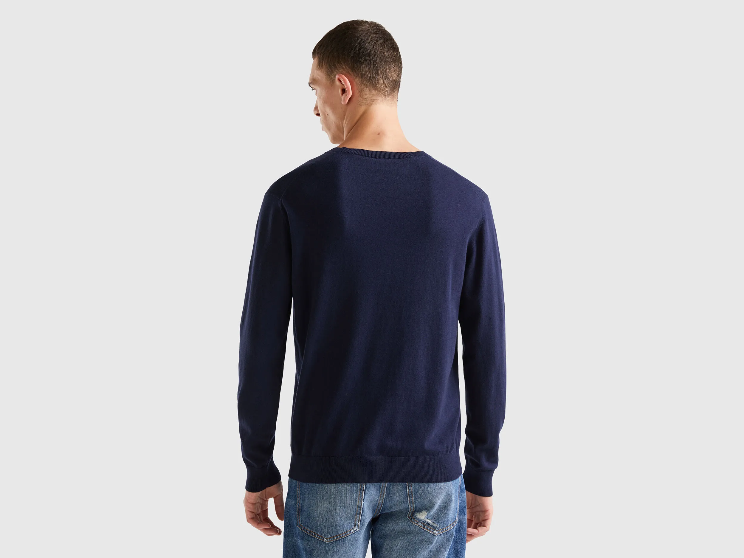 Crew neck sweater in lightweight cotton blend - Dark Blue | Benetton