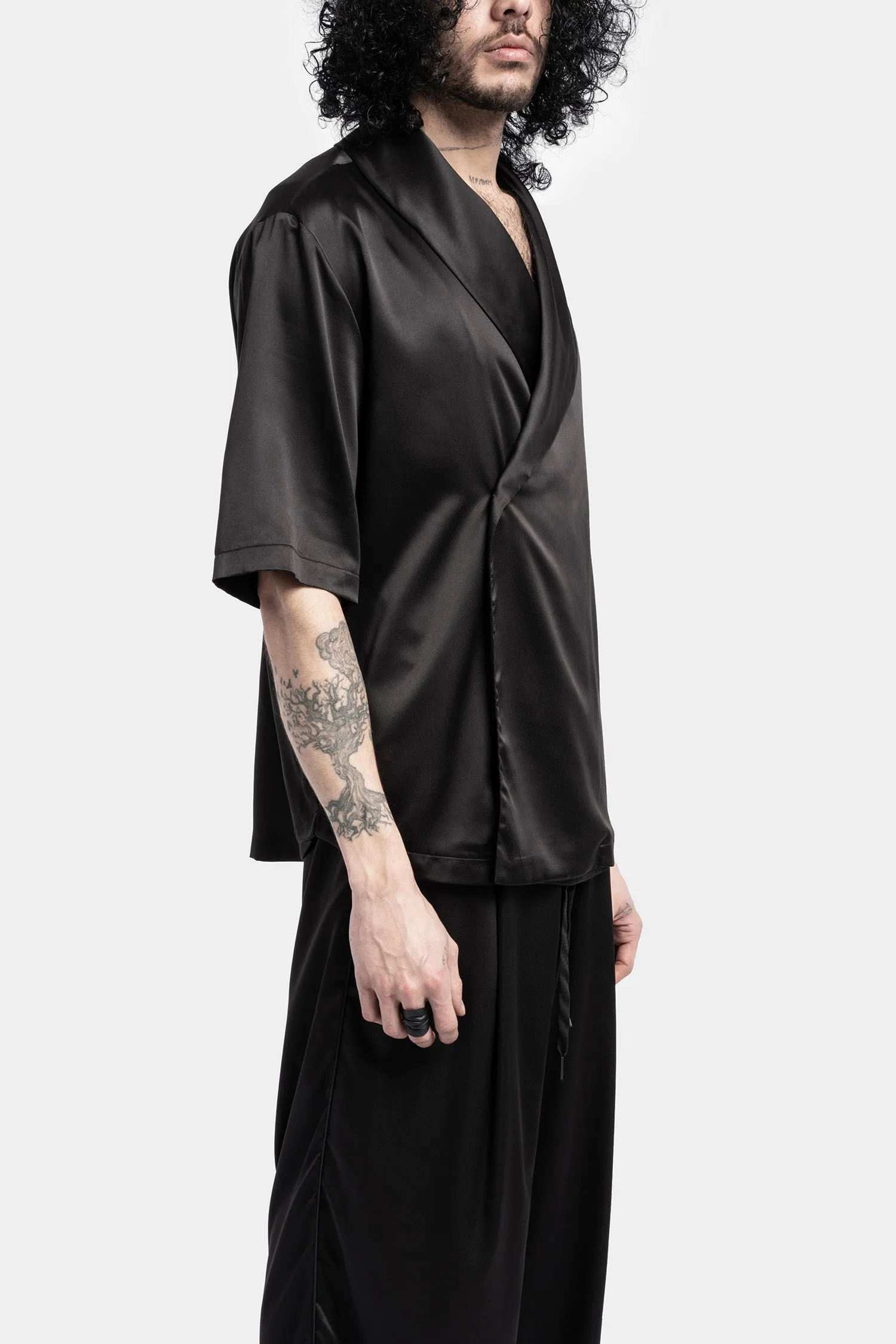 Cross over short sleeve kimono shirt