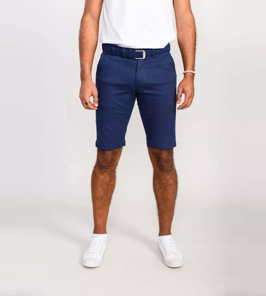 D555 Mens Navy Stretch Chino Shorts With All Over Print (WARREN)