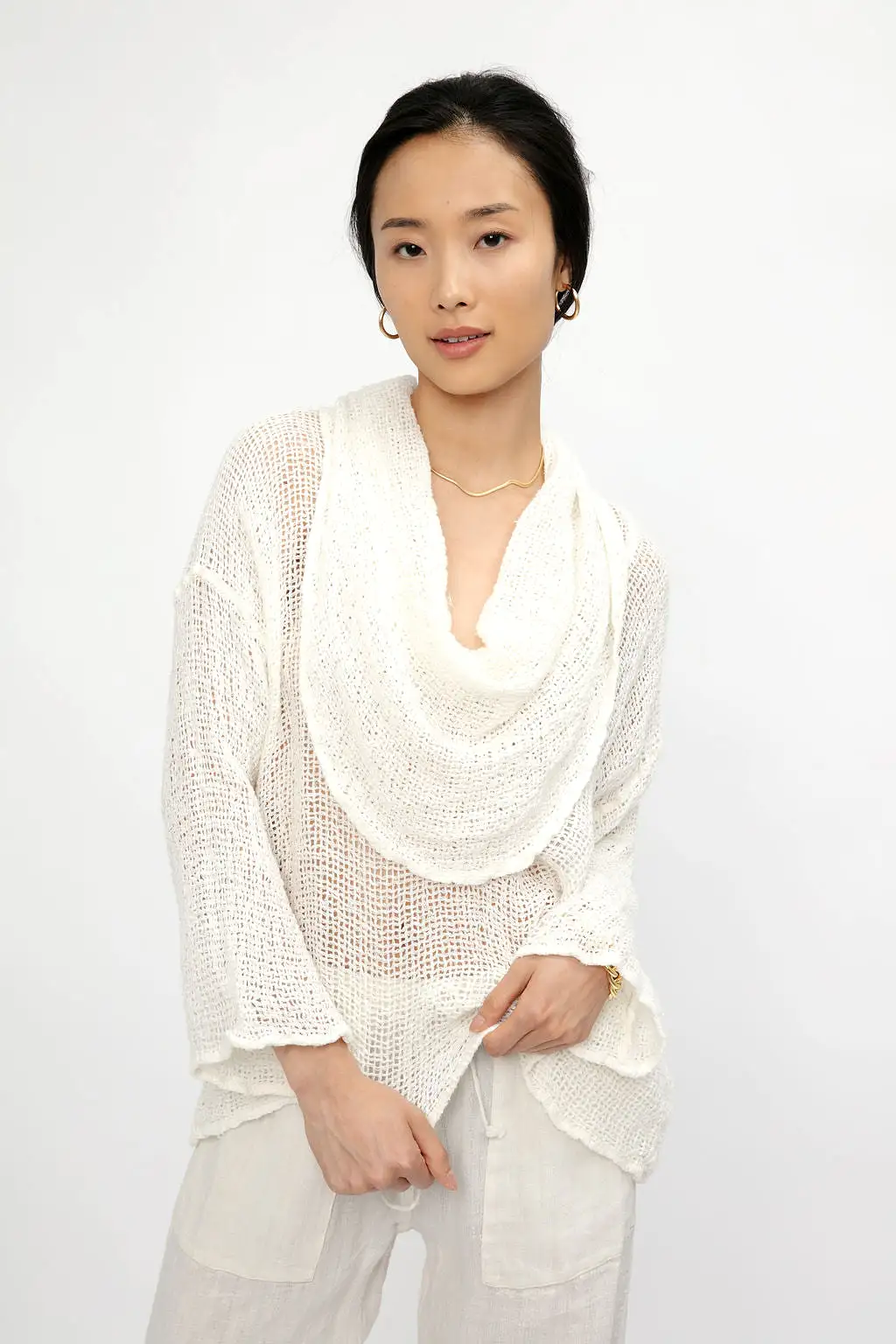 Delusa Campagna Linen Top in Latte