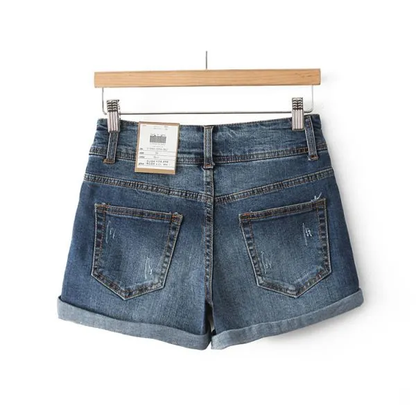 Denim Shorts for Women with Low Waist Faded Ripped Design