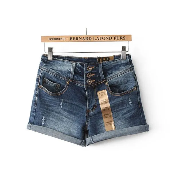 Denim Shorts for Women with Low Waist Faded Ripped Design