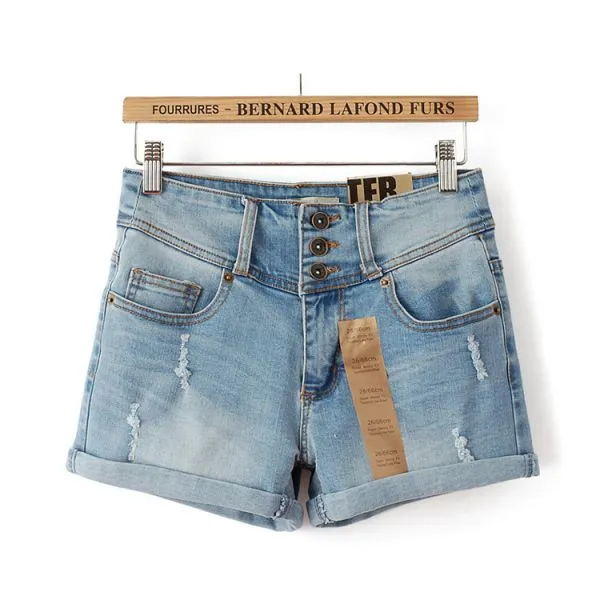 Denim Shorts for Women with Low Waist Faded Ripped Design