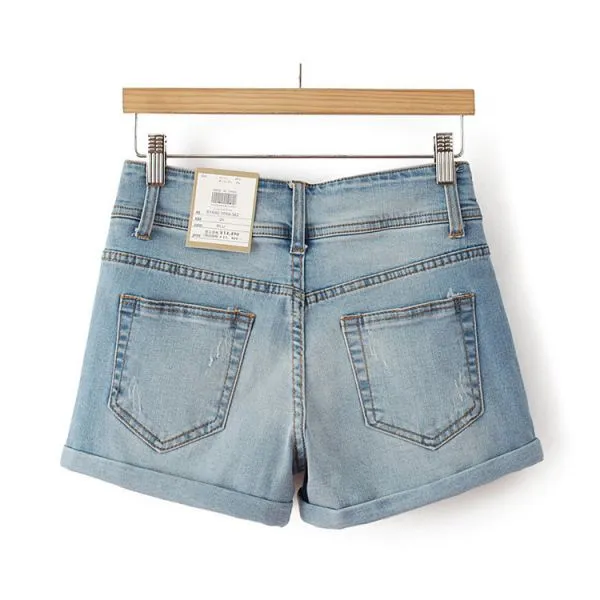 Denim Shorts for Women with Low Waist Faded Ripped Design