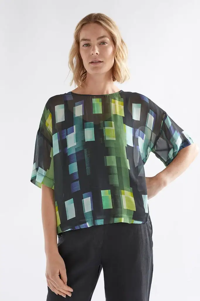 Elk The Label - Indi Sheer Top - Green Shutter Grid