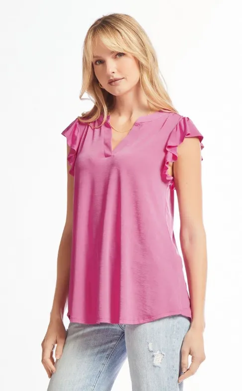 Figure It Out Ruffle Sleeve Top - Magenta