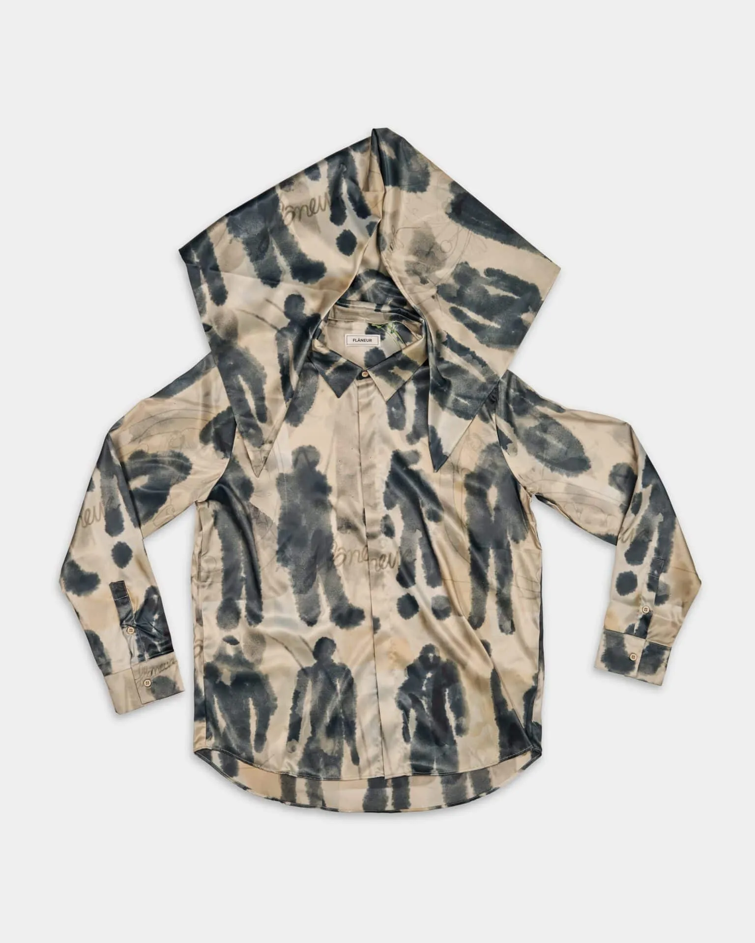 Flaneur Characters Silk Hooded Shirt Ecru F13053