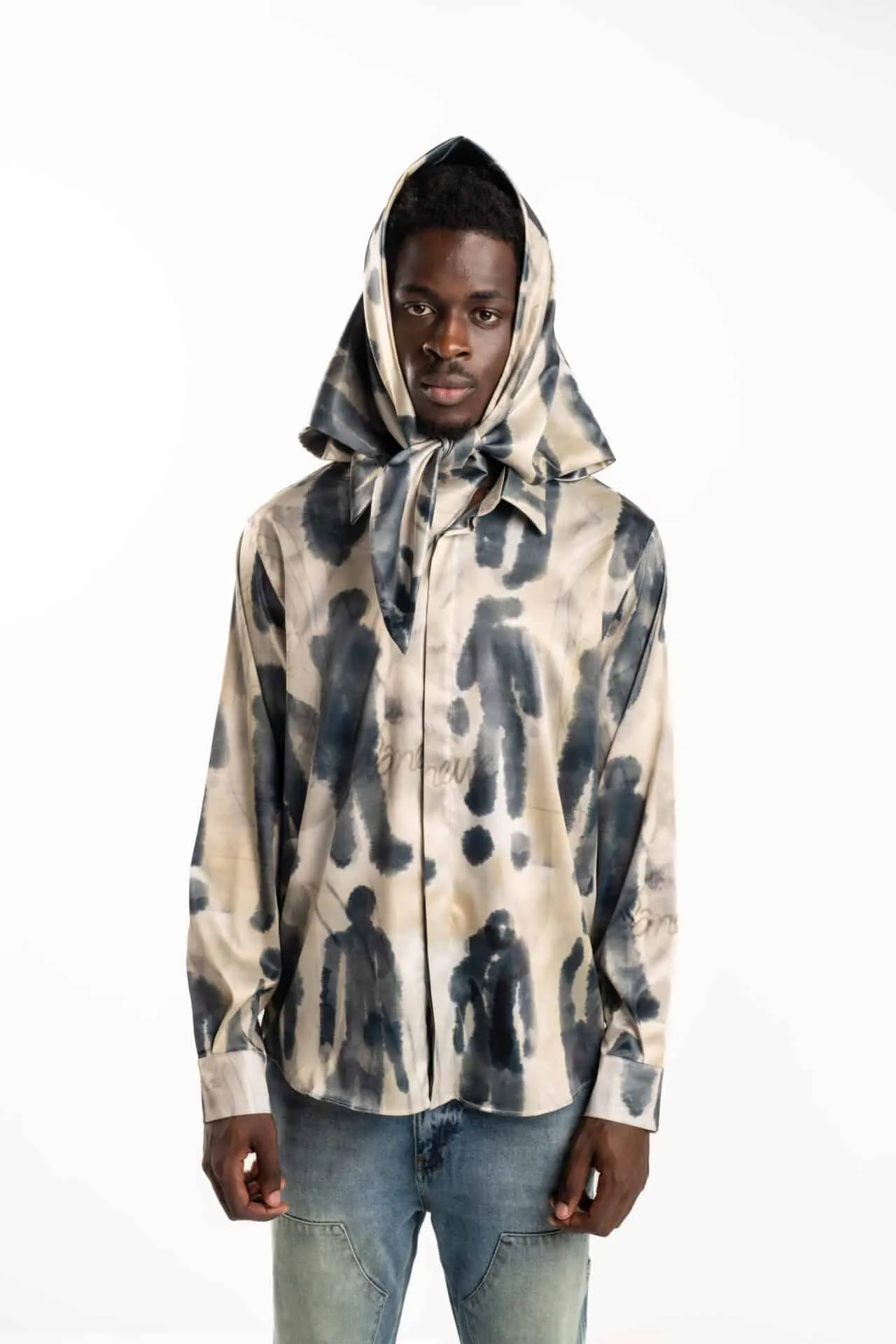 Flaneur Characters Silk Hooded Shirt Ecru F13053