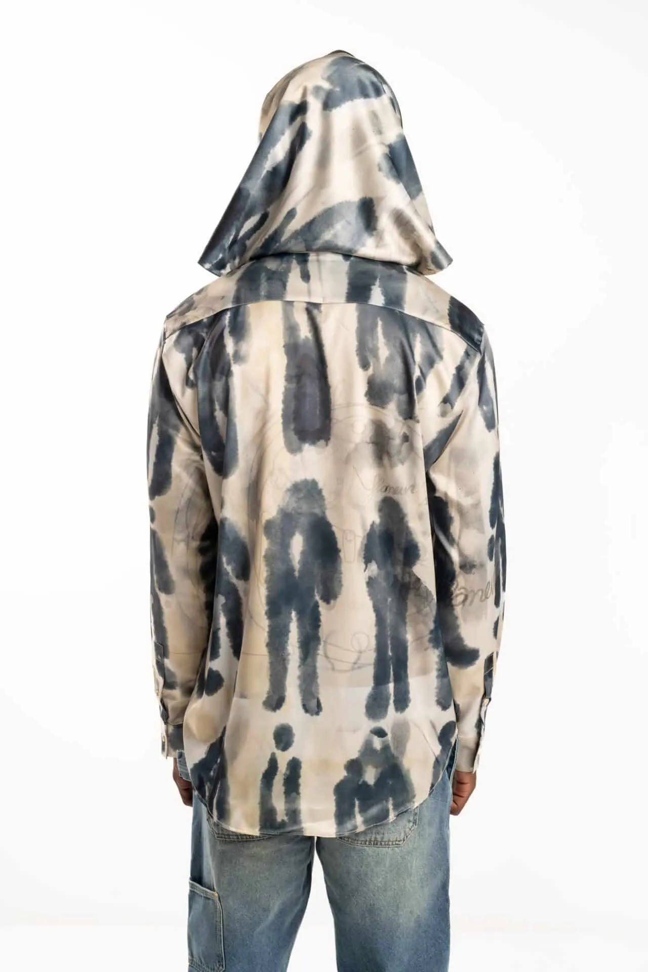 Flaneur Characters Silk Hooded Shirt Ecru F13053