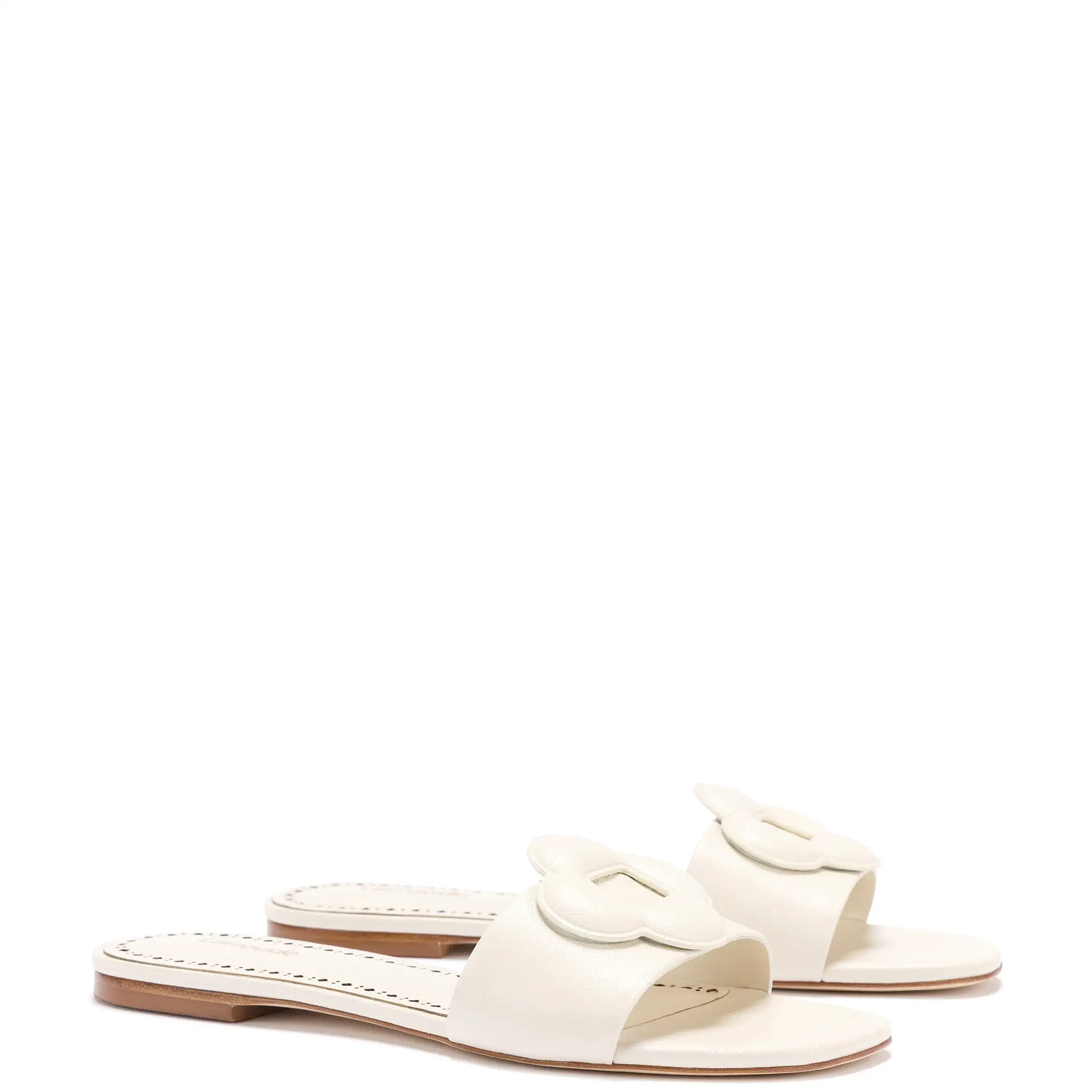 Flora Flat Mule In Ivory Leather