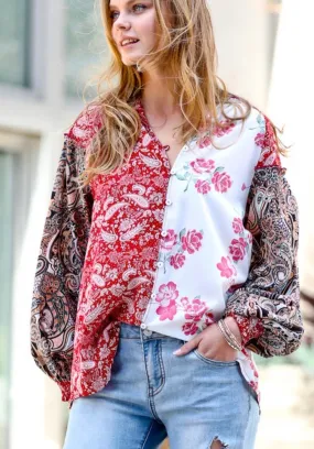 Floral printed eyelet blouse