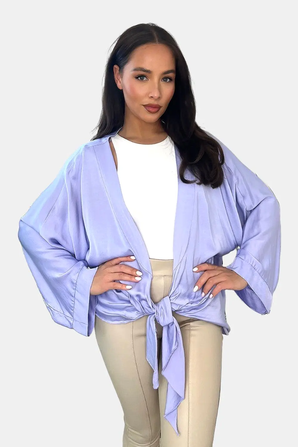 Front Tie Up Satin Blouse