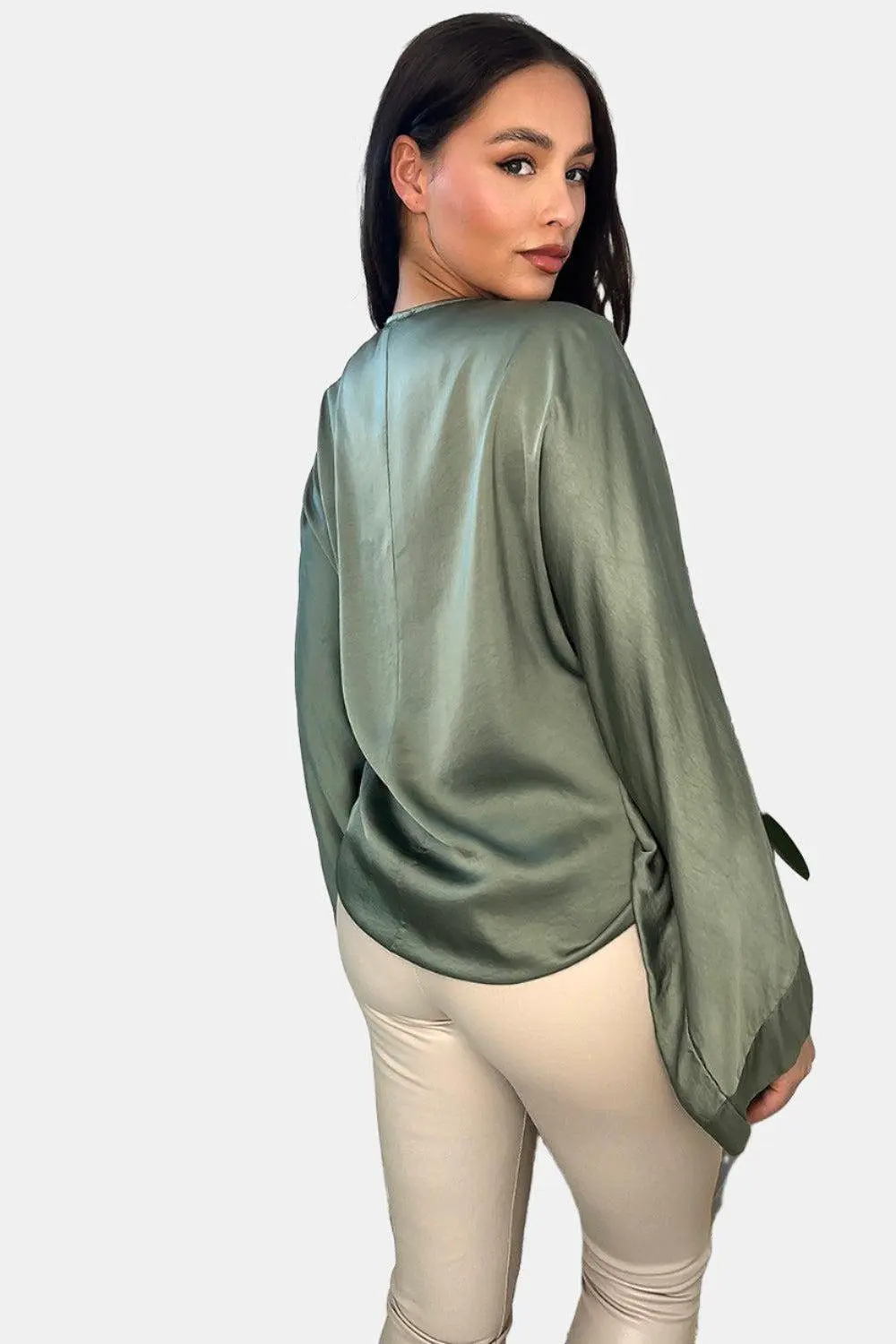 Front Tie Up Satin Blouse