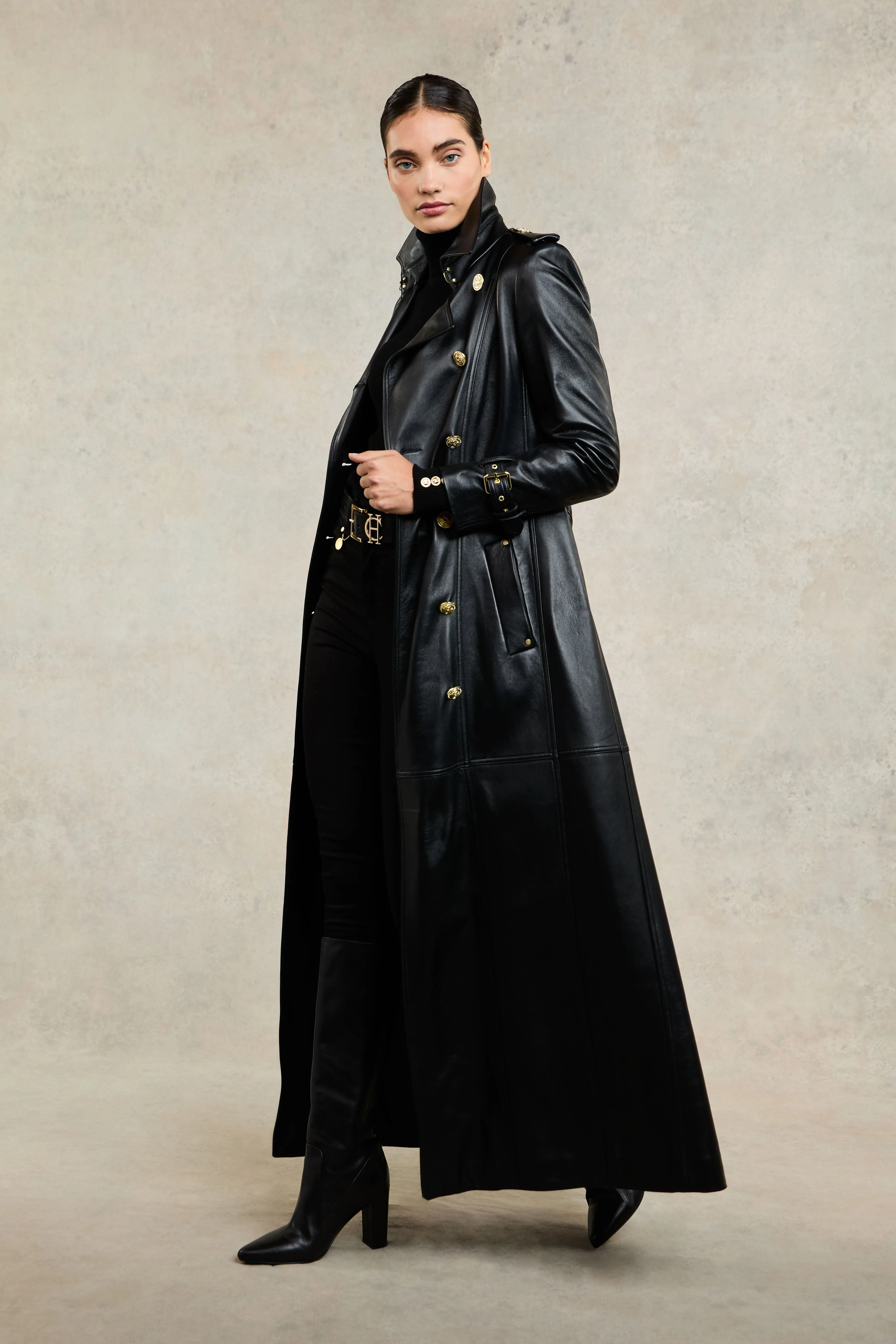 Full Length Marlborough Trench Coat (Valencia Leather Black)