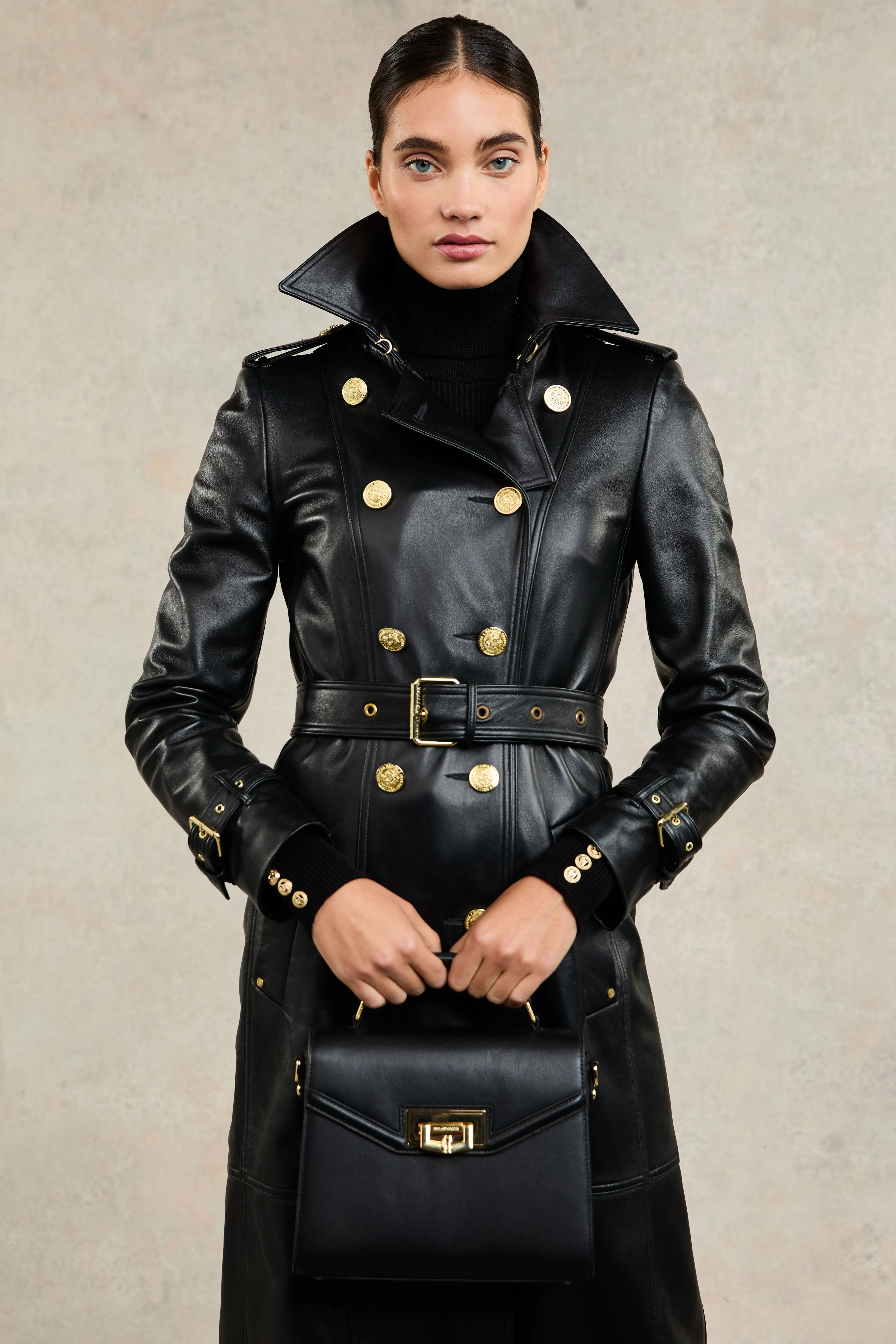 Full Length Marlborough Trench Coat (Valencia Leather Black)