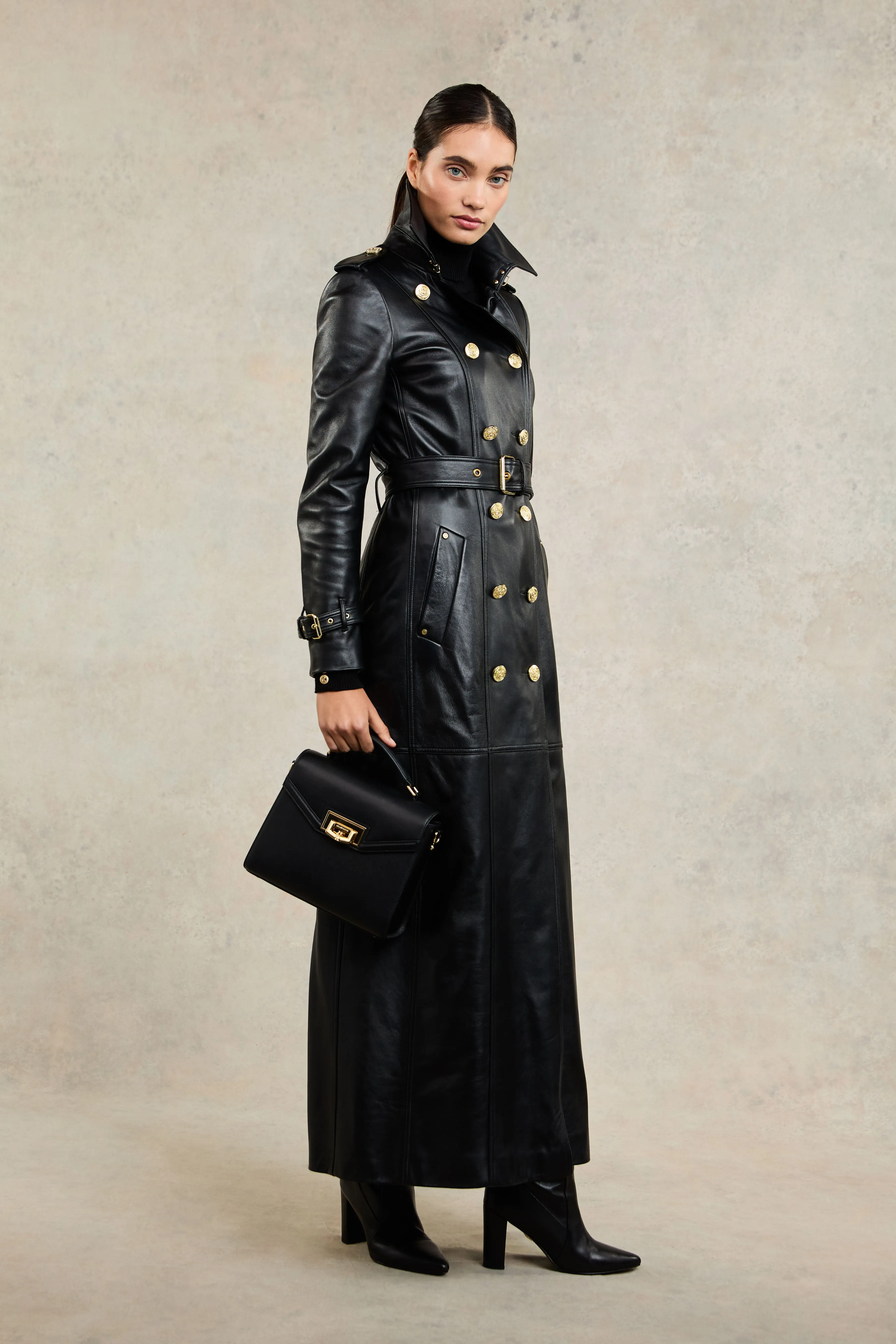 Full Length Marlborough Trench Coat (Valencia Leather Black)