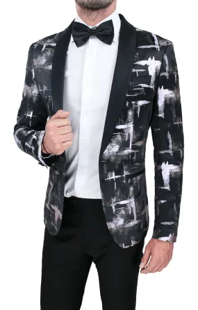 GIACCA BLAZER UOMO DIAMOND RASO NERO BIANCO ELEGANTE CERIMONIA