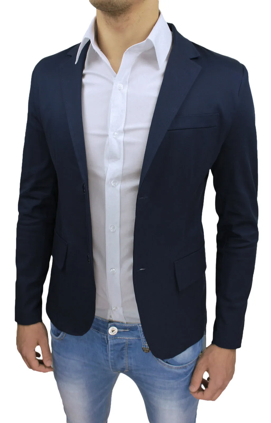 GIACCA BLAZER UOMO SARTORIALE SLIM FIT ADERENTE BLU SCURO PRIMAVERA ESTATE