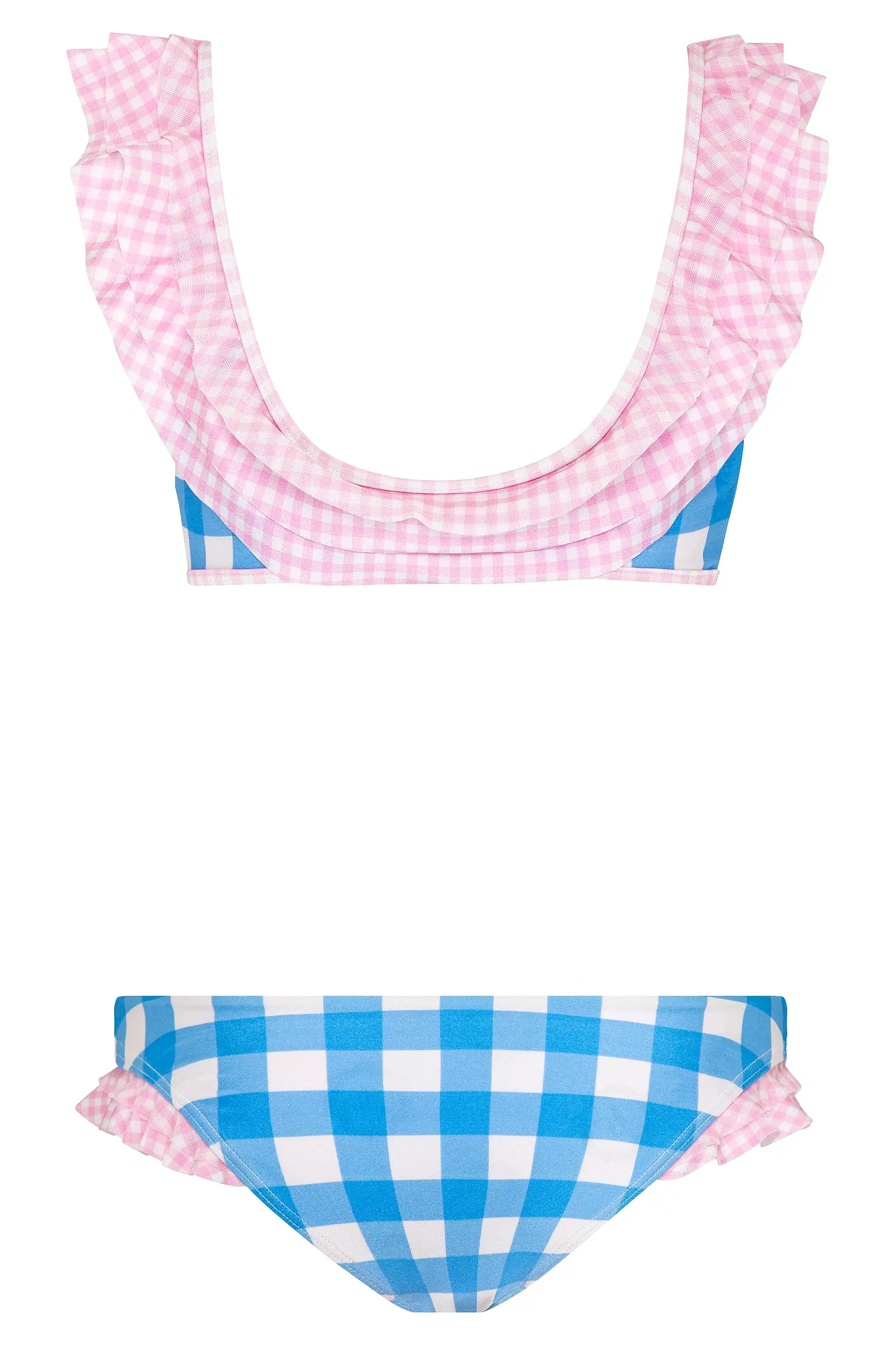 Gingham Ruffle Tie Front Bikini Top