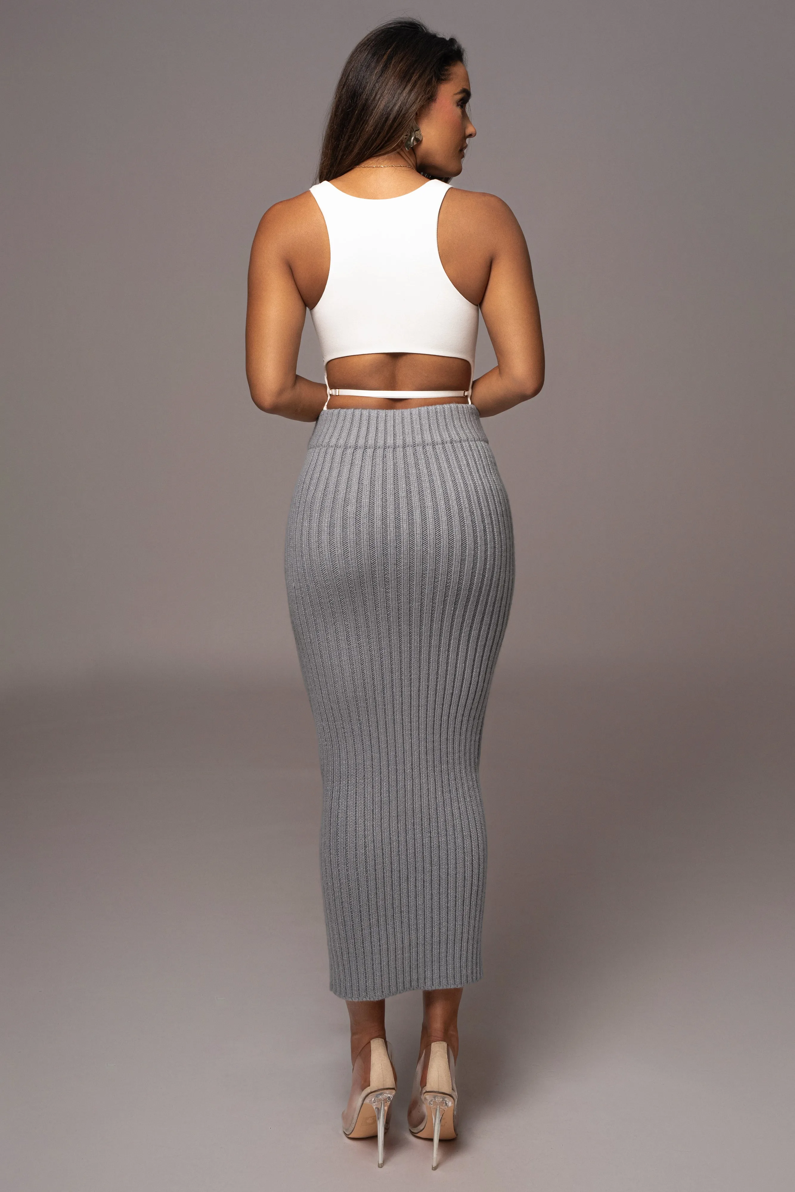 Heather Grey Take Me Home Ribbed Skirt