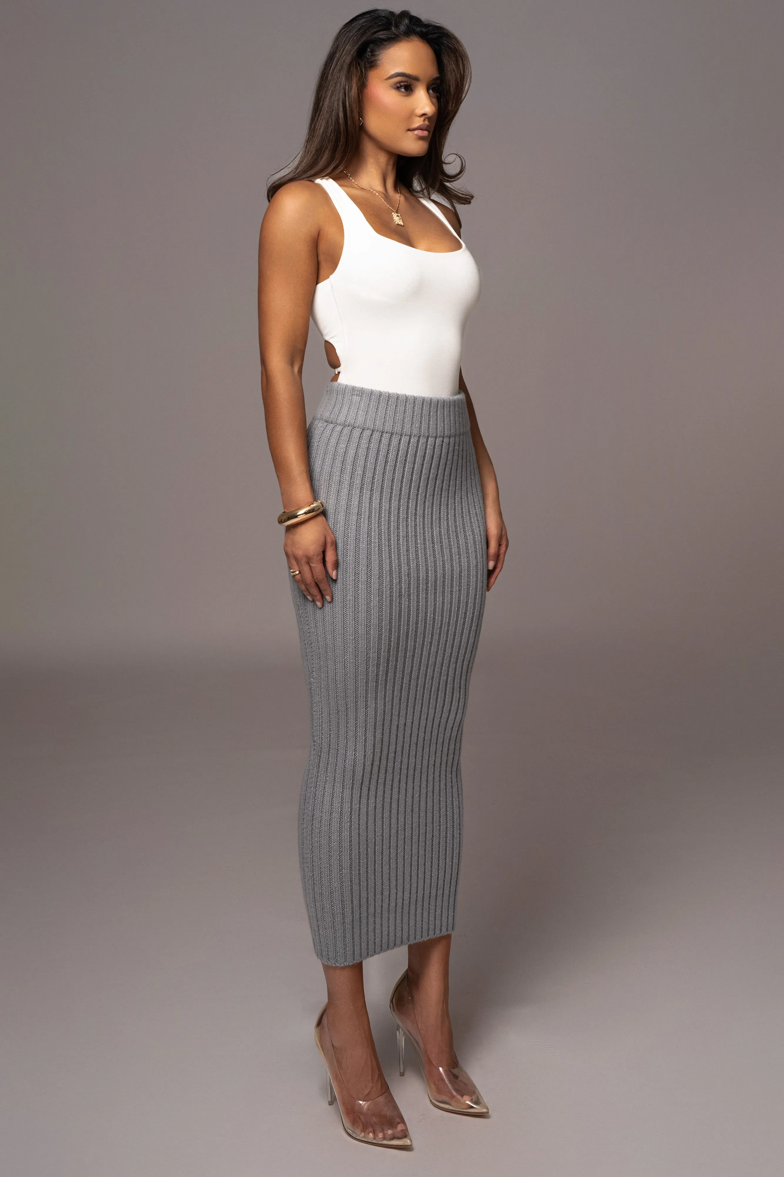 Heather Grey Take Me Home Ribbed Skirt